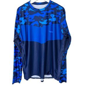 Wind Driver Shirt Mens Large Blue Camo Long Sleeve Crewneck Outdoor Fishing